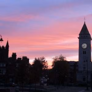 Image of town at dawn by Roger Warrilow