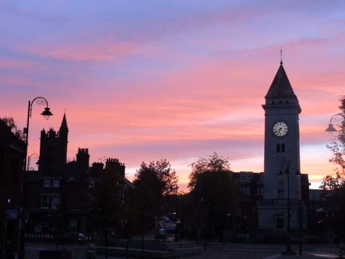 Image of town at dawn by Roger Warrilow